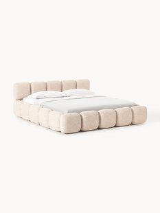 Gestoffeerd bed Tayla van bouclé met opbergruimte Gestoffeerd bed Tayla van bouclé met opbergruimte