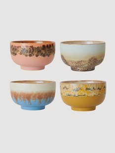 Handbeschilderde schalen 70&#039;s van keramiek, 4-delig