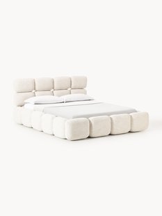 Gestoffeerd bed Tayla van bouclé met opbergruimte Gestoffeerd bed Tayla van bouclé met opbergruimte