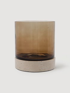 Mondgeblazen windlicht Rivo met travertijnen voet