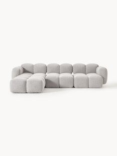 Modulaire bank Tayla (4-zits) van boucl&eacute; met poef (links/rechts)