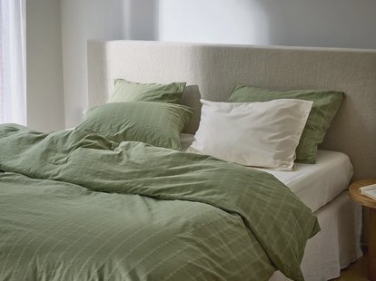 Yumeko Dekbedovertrek seersucker katoen willow green 100% biologisch katoen, seersucker geweven