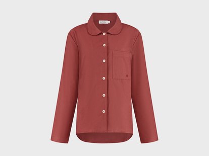 Yumeko Pyjamashirt dames flanel red velvet XL 100% biologisch katoen, flanel (licht geborsteld)