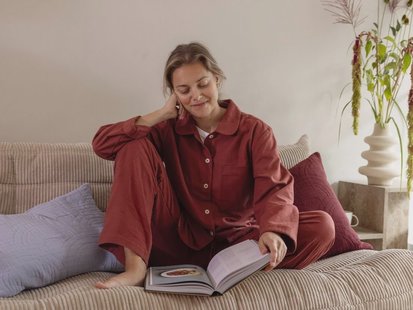 Yumeko Pyjamashirt dames flanel red velvet 100% biologisch katoen, flanel (licht geborsteld)