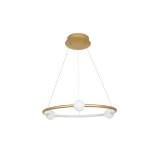 Nova Luce Celia - hanglamp met afstandsbediening - Ø 64 x 120 cm - 36W dimbare LED incl. - satijn goud en opaal