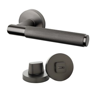 Mooi Deurbeslag Deurklink Luxor antraciet grijs met WC sluiting