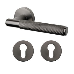 Mooi Deurbeslag Deurklink Luxor antraciet grijs met cilinderrozet