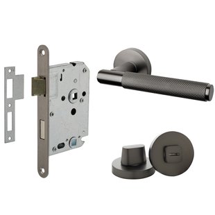 Mooi Deurbeslag Deurbeslag set met WC-slot en deurklink Luxor antraciet grijs