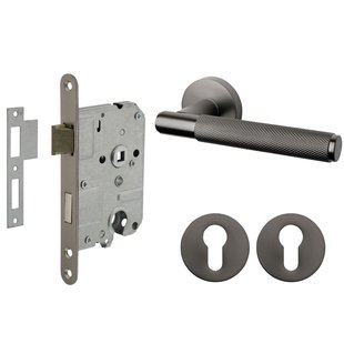 Mooi Deurbeslag Deurbeslag set met cilinderrozet en deurklink Luxor antraciet grijs