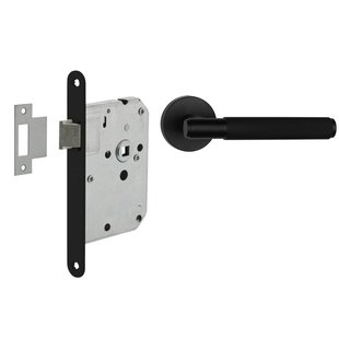 Mooi Deurbeslag Deurbeslag set loopslot en deurklink Luxor mat zwart