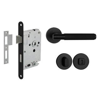 Mooi Deurbeslag Deurbeslag set met WC-slot en deurklink Luxor mat zwart