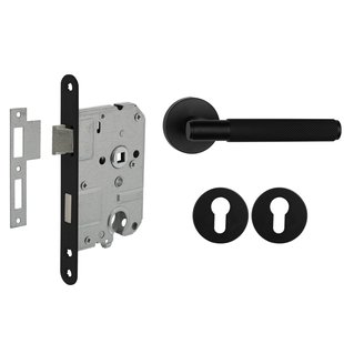 Mooi Deurbeslag Deurbeslag set met cilinderrozet en deurklink Luxor mat zwart