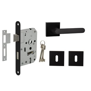 Mooi Deurbeslag Deurbeslag set met sleutelrozet en deurklink Linee zwart