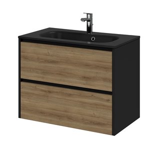 Tiger Reverse Meubelset 80 cm met 2 lades Chalet eik - Mat zwart incl Oval wastafel Mat zwart - 800312