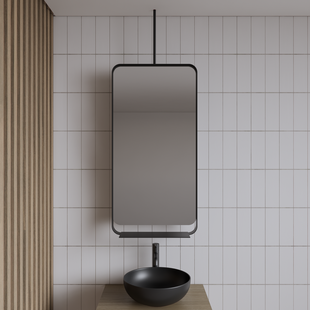 Spiegel Gliss Astra 100x50 Cm Mat Zwart Met Planchet En Plafondbevestiging