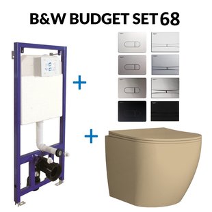 Toiletset Budget 86 Mudo Mat Beige Met B&W Drukplaat