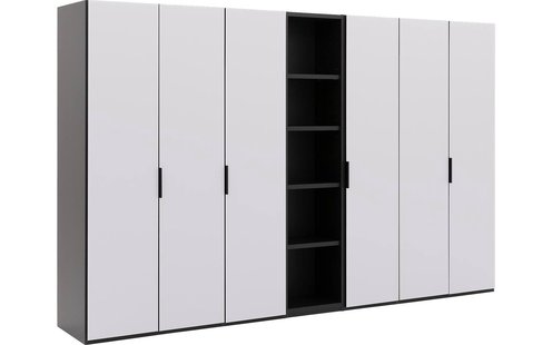 Goossens Excellent Kast Systeem Statement Compleet, 6 draaideuren met 50 cm breed rek element, 350 cm breed 223 cm hoog 61 cm diep