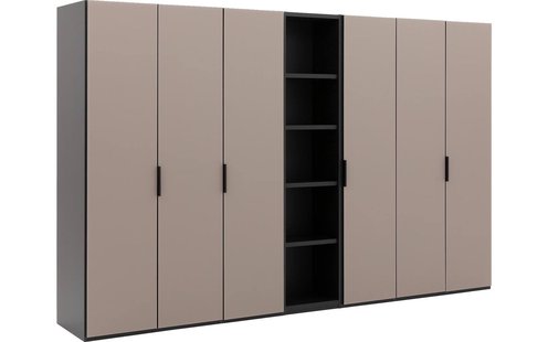 Goossens Excellent Kast Systeem Statement Compleet, 6 draaideuren met 50 cm breed rek element, 350 cm breed 223 cm hoog 61 cm diep