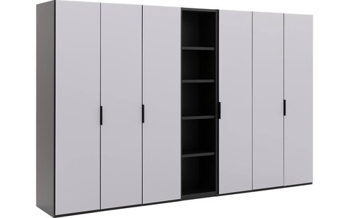 Goossens Excellent Kast Systeem Statement Compleet, 6 draaideuren met 50 cm breed rek element, 350 cm breed 223 cm hoog 61 cm diep