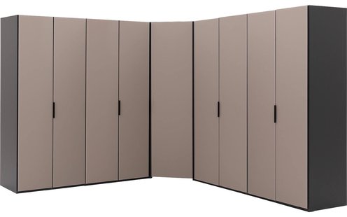 Goossens Excellent Kast Systeem Statement Compleet, 9 draaideuren met hoekkast inloop 45 graden 305 cm breed 223 cm hoog 305 cm diep