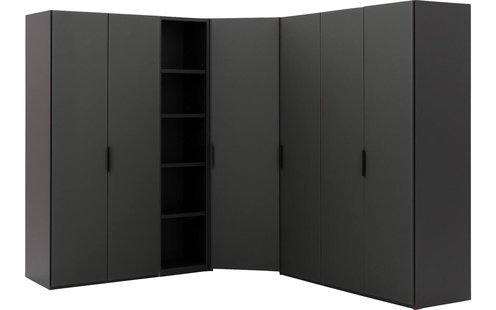 Goossens Excellent Kast Systeem Statement Compleet, 6 draaideuren, 50 cm breed rek, met hoekkast inloop 45 graden 255 cm breed 223 cm hoog 255 cm diep