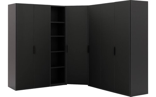 Goossens Excellent Kast Systeem Statement Compleet, 6 draaideuren, 50 cm breed rek, met hoekkast inloop 45 graden 255 cm breed 223 cm hoog 255 cm diep