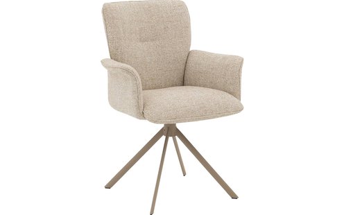 Goossens Eetkamerstoel Hermes beige stof Hera spin poot gr draaibaar returnfunctie met armleuning,