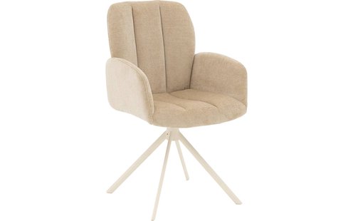 Goossens Eetkamerstoel Hestia beige stof Hera spin poot gr draaibaar returnfunctie met armleuning,