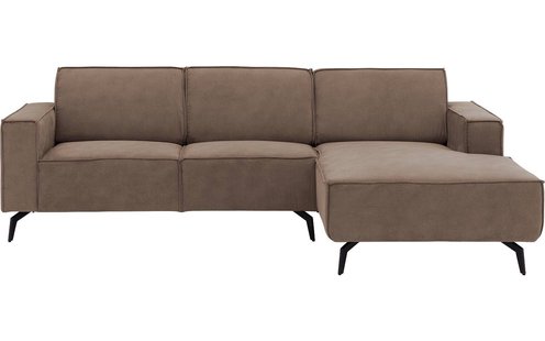 Goossens Hoekbank Hercules bruin, microvezel, 2-zits, modern design met chaise longue rechts