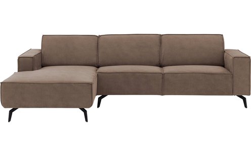 Goossens Hoekbank Hercules bruin, microvezel, 3-zits, modern design met chaise longue links