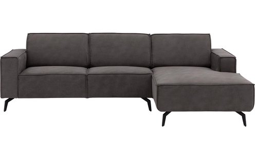 Goossens Hoekbank Hercules donkergrijs, microvezel, 2,5-zits, modern design met chaise longue rechts