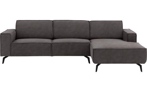 Goossens Hoekbank Hercules donkergrijs, microvezel, 3-zits, modern design met chaise longue rechts