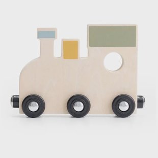 Prénatal houten namentrein locomotief