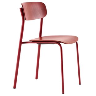 Thonet S243 Stoel Onderstel Rood Zitting Rood Beuken Gebeitst