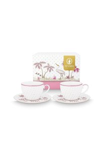 Pip Studio Set/2 Koppen & Schotels Jolie Stippen Goud Roze
