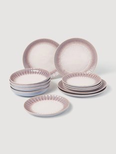 Handgemaakte serviesset Vinci met reactief glazuur, 4 personen (12-delig)