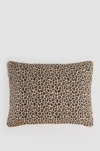Bruin jacquard kussen met leopard print