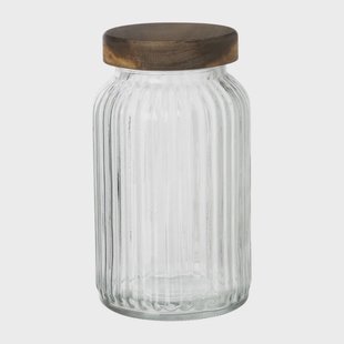Voorraadpot ribbel met acacia deksel - ø11x20 cm