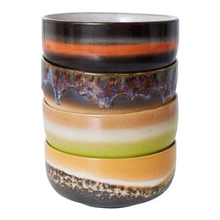 HKliving 70&apos;s Ceramics Dessert Kommen Ø 12,5 cm - Set van 4 - Humus