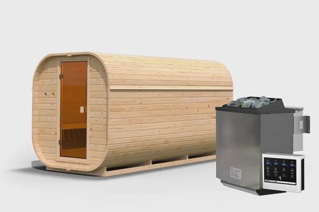 Karibu | Barrelsauna Quadro 3 | Biokachel 9 kW Externe Bediening