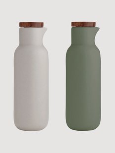 Azijn- en olie-dispenser Essentials van porselein en acaciahout, 2-delig