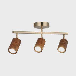Lucea Legno plafondspot, lineair, 3-lamps, bruin/messing, hout