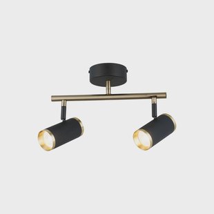 Lucea Lumen plafondspot, 2-lamps, zwart/messing, hoogte 22 cm, ijzer