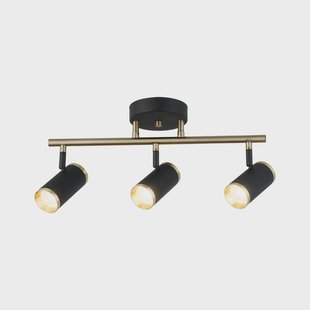 Lucea Plafondspot Lumen, lineair, 3-lamps, zwart/messing, ijzer