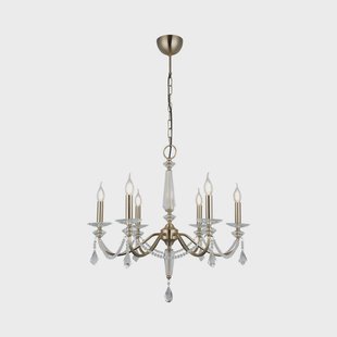 Lucea Kroonluchter Adone, 6-lamps, messing, Ø 70 cm, kristalglas