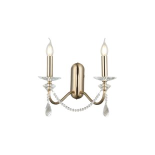 Lucea Adone wandlamp, 2-lamps, messing, hoogte 30 cm, kristalglas