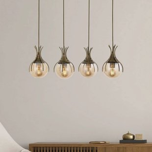 Avonni Hanglamp Sinka, barnsteen/antiek goud, 80 cm glas/metaal 4flg.