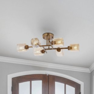 Avonni Plafondlamp Horia antiek goud/oranje 80x40 cm glas/metaal 6-lamps