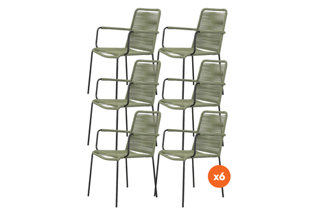 Set van 6 - Denver Rope stapelbare stoel - Groen Set van 6 - Denver Rope stapelbare stoel - Groen