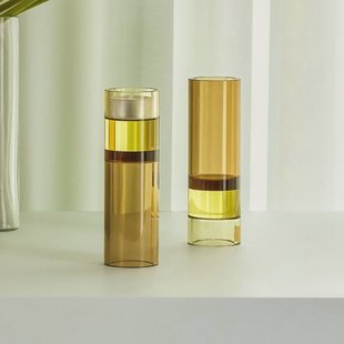 Hübsch Astro theelichthouder, bruin/geel, kristalglas, 15 cm